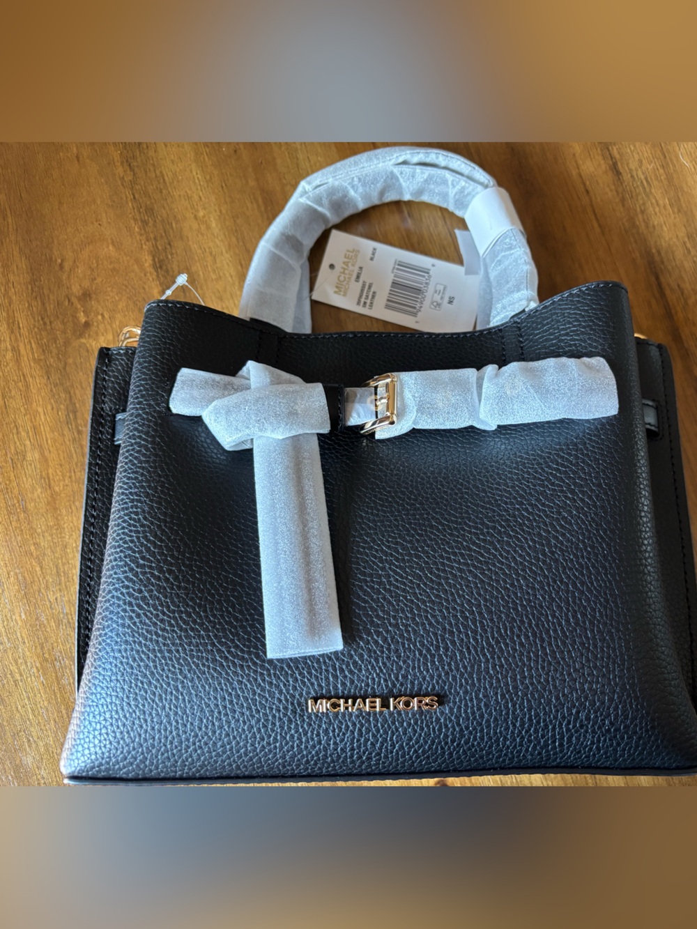 Michael Kors Black Pebbled Leather Satchel with Gold Hardware